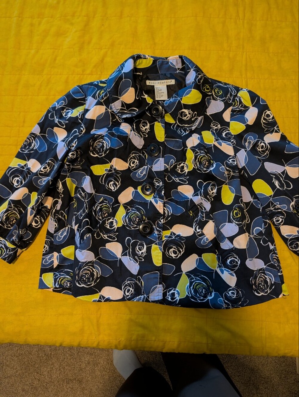 Requirements Black Button-Front Floral Jacket with Blue, Pink & Yellow Accents
